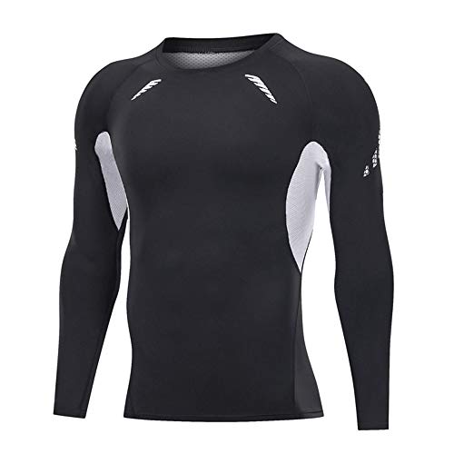 JEPOZRA Camiseta Deporte Hombre Manga Larga Compresión Camisetas Basicas Transpirable para Fitness Running Ciclismo Correr Gym Entrenamiento (Negro, XXL)