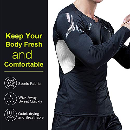 JEPOZRA Camiseta Deporte Hombre Manga Larga Compresión Camisetas Basicas Transpirable para Fitness Running Ciclismo Correr Gym Entrenamiento (Negro, XL)