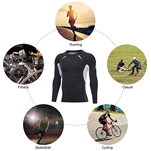 JEPOZRA Camiseta Deporte Hombre Manga Larga Compresión Camisetas Basicas Transpirable para Fitness Running Ciclismo Correr Gym Entrenamiento (Negro, XXL)