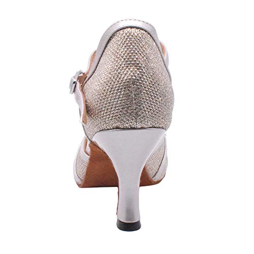 Jerilla Mujer Profesional Zapatos de Baile para Latino Salsa Estándar Comodos Sandalias Beige