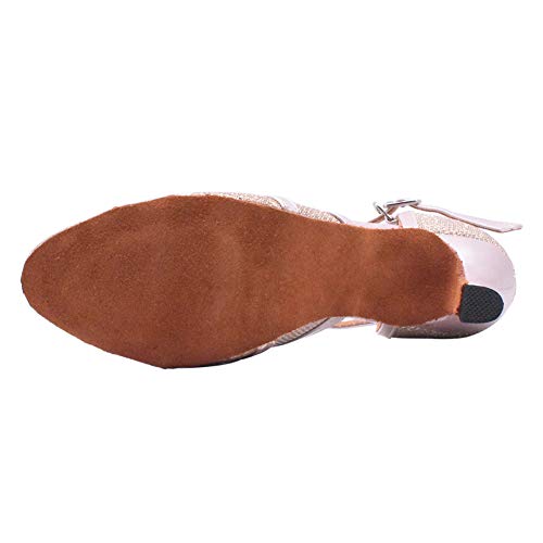 Jerilla Mujer Profesional Zapatos de Baile para Latino Salsa Estándar Comodos Sandalias Beige