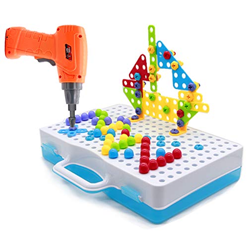 jerryvon Mosaico Puzzle con Rejilla y Taladro Eléctrico Juguete de Construcción Caja de Herramientas Juegos Creativos y Manualidades Regalos para Niños 3+ jerryvon Mosaico Puzzle con Rejilla y Taladro Eléctrico Juguete de Construcción Caja de Herramientas Juegos Creativos y Manualidades Regalos para Niños 3+