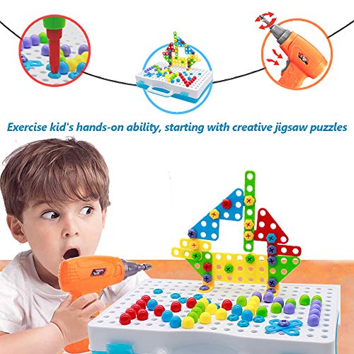 jerryvon Mosaico Puzzle con Rejilla y Taladro Eléctrico Juguete de Construcción Caja de Herramientas Juegos Creativos y Manualidades Regalos para Niños 3+ jerryvon Mosaico Puzzle con Rejilla y Taladro Eléctrico Juguete de Construcción Caja de Herramientas Juegos Creativos y Manualidades Regalos para Niños 3+