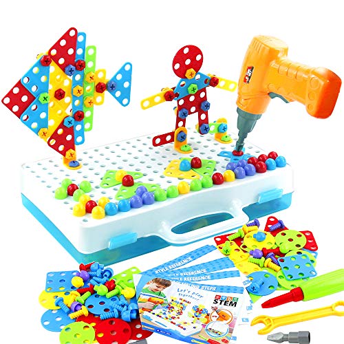 jerryvon Mosaico Puzzle con Rejilla y Taladro Eléctrico Juguete de Construcción Caja de Herramientas Juegos Creativos y Manualidades Regalos para Niños 3+ jerryvon Mosaico Puzzle con Rejilla y Taladro Eléctrico Juguete de Construcción Caja de Herramientas Juegos Creativos y Manualidades Regalos para Niños 3+