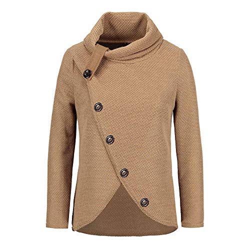 Jerseys De Punto para Mujer Cuello de Tortuga Manga Larga Suelto Prendas de Punto Suéter Irregular Jerséis Collar de la Pila Tops Cálido Otoño Invierno riou (z-Khaki, S)