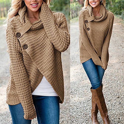 Jerseys De Punto para Mujer Cuello de Tortuga Manga Larga Suelto Prendas de Punto Suéter Irregular Jerséis Collar de la Pila Tops Cálido Otoño Invierno riou Jerseys De Punto para Mujer Cuello de Tortuga Manga Larga Suelto Prendas de Punto Suéter Irregular Jerséis Collar de la Pila Tops Cálido Otoño Invierno riou