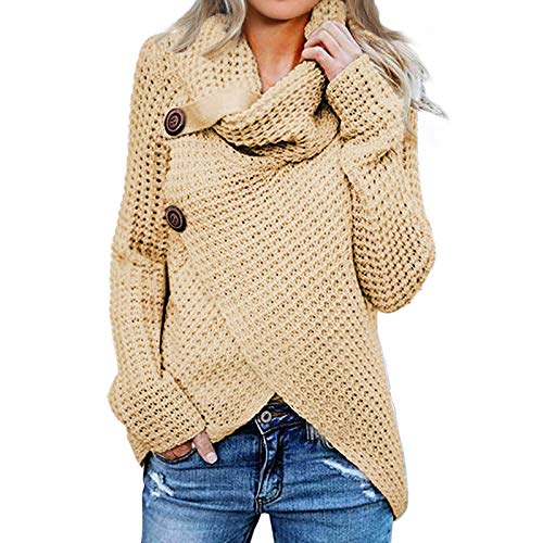 Jerseys De Punto para Mujer Cuello de Tortuga Manga Larga Suelto Prendas de Punto Suéter Irregular Jerséis Collar de la Pila Tops Cálido Otoño Invierno riou Jerseys De Punto para Mujer Cuello de Tortuga Manga Larga Suelto Prendas de Punto Suéter Irregular Jerséis Collar de la Pila Tops Cálido Otoño Invierno riou