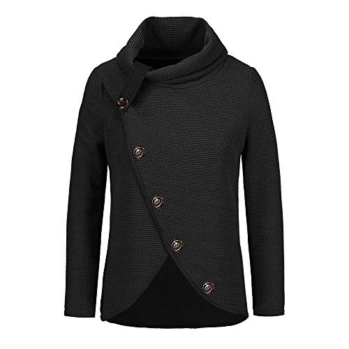 Jerseys De Punto para Mujer Cuello de Tortuga Manga Larga Suelto Prendas de Punto Suéter Irregular Jerséis Collar de la Pila Tops Cálido Otoño Invierno riou (z-Black, L)