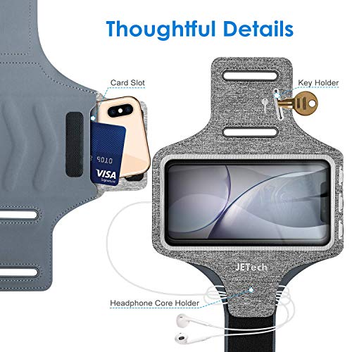JETech Brazalete Deportivo Compatible iPhone SE(2020)/11/11 Pro/XR/XS/X/8 Plus/7 Plus/8/7, Galaxy S10/S9/S9+,Correa Ajustable, Equipado con Soporte para Llave y Tarjeta, para Correr, Senderismo, Gris JETech Brazalete Deportivo Compatible iPhone SE(2020)/11/11 Pro/XR/XS/X/8 Plus/7 Plus/8/7, Galaxy S10/S9/S9+,Correa Ajustable, Equipado con Soporte para Llave y Tarjeta, para Correr, Senderismo, Gris