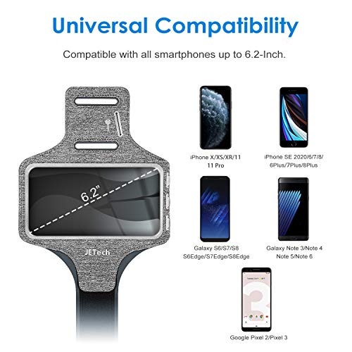 JETech Brazalete Deportivo Compatible iPhone SE(2020)/11/11 Pro/XR/XS/X/8 Plus/7 Plus/8/7, Galaxy S10/S9/S9+,Correa Ajustable, Equipado con Soporte para Llave y Tarjeta, para Correr, Senderismo, Gris JETech Brazalete Deportivo Compatible iPhone SE(2020)/11/11 Pro/XR/XS/X/8 Plus/7 Plus/8/7, Galaxy S10/S9/S9+,Correa Ajustable, Equipado con Soporte para Llave y Tarjeta, para Correr, Senderismo, Gris