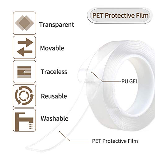 Jeteven Cinta Adhesiva Lavable, Reutilizable Nano Tape, Cinta Doble Cara Extra Fuerte, Cinta de Doble Cara Multifuncional Cinta Adhesiva Extraíble transparente 9.84FT Jeteven Cinta Adhesiva Lavable, Reutilizable Nano Tape, Cinta Doble Cara Extra Fuerte, Cinta de Doble Cara Multifuncional Cinta Adhesiva Extraíble transparente 9.84FT