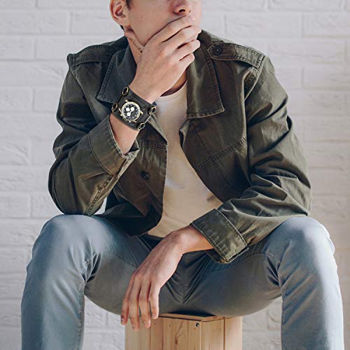 JewelryWe Reloj de Pulsera Grande Negro de Estilo Gótico Punky Hip-Hop para Hombres Chicos, Correa de Cuero Ancha de Moda Retro Punk Rock, Regalos Dia del Padre Originales JewelryWe Reloj de Pulsera Grande Negro de Estilo Gótico Punky Hip-Hop para Hombres Chicos, Correa de Cuero Ancha de Moda Retro Punk Rock, Regalos Dia del Padre Originales