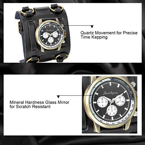 JewelryWe Reloj de Pulsera Grande Negro de Estilo Gótico Punky Hip-Hop para Hombres Chicos, Correa de Cuero Ancha de Moda Retro Punk Rock, Regalos Dia del Padre Originales JewelryWe Reloj de Pulsera Grande Negro de Estilo Gótico Punky Hip-Hop para Hombres Chicos, Correa de Cuero Ancha de Moda Retro Punk Rock, Regalos Dia del Padre Originales