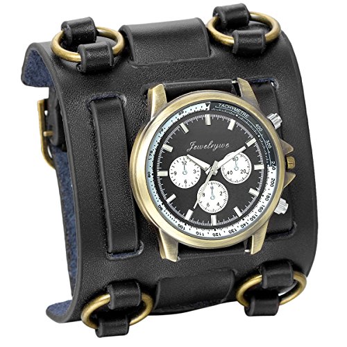 JewelryWe Reloj de Pulsera Grande Negro de Estilo Gótico Punky Hip-Hop para Hombres Chicos, Correa de Cuero Ancha de Moda Retro Punk Rock, Regalos Dia del Padre Originales JewelryWe Reloj de Pulsera Grande Negro de Estilo Gótico Punky Hip-Hop para Hombres Chicos, Correa de Cuero Ancha de Moda Retro Punk Rock, Regalos Dia del Padre Originales