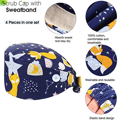 JFAN Gorro Quirúrgico con Botón y Banda Lindo Impresión Gorro de Cirugía de Algodón para Pelo Doctor Enfermera Sombrero 100% Algodón JFAN Gorro Quirúrgico con Botón y Banda Lindo Impresión Gorro de Cirugía de Algodón para Pelo Doctor Enfermera Sombrero 100% Algodón