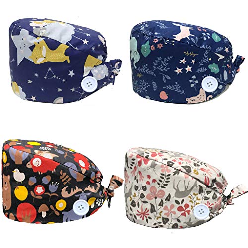 JFAN Gorro Quirúrgico con Botón y Banda Lindo Impresión Gorro de Cirugía de Algodón para Pelo Doctor Enfermera Sombrero 100% Algodón JFAN Gorro Quirúrgico con Botón y Banda Lindo Impresión Gorro de Cirugía de Algodón para Pelo Doctor Enfermera Sombrero 100% Algodón