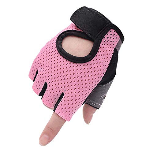 JHD Mujeres Fitness Medio Dedo Guantes Finos Malla Transpirable Entrenamiento Gimnasio Mancuerna Levantamiento de Pesas Yoga Antideslizante Acolchado Deportes Entrenamiento Mitones Cortos