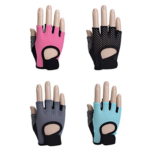 JHD Mujeres Fitness Medio Dedo Guantes Finos Malla Transpirable Entrenamiento Gimnasio Mancuerna Levantamiento de Pesas Yoga Antideslizante Acolchado Deportes Entrenamiento Mitones Cortos