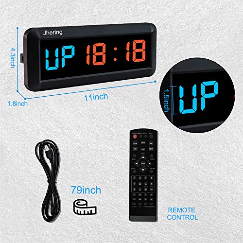 Jhering Temporizador de Gimnasio de Intervalo Cronómetro Led Programable Tabata EMOM MMA Reloj de Conteo Ascendente/Descendente con Control Remoto IR (Azul/Rojo)