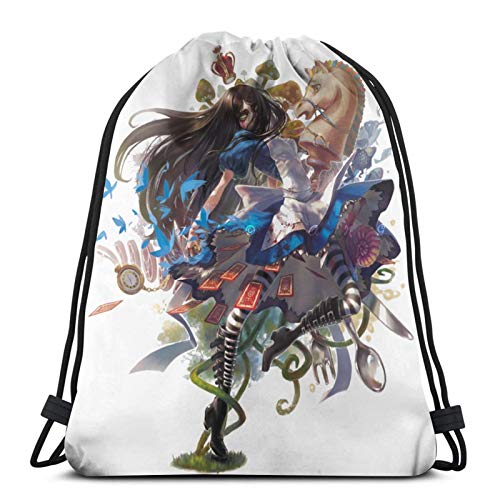 jiadourun Mochila con Cordón Weapons Cards Alice Madness Returns Mochila De Viaje Unisex Sport Gym Mochilas Bolsa De Almacenamiento De Compras