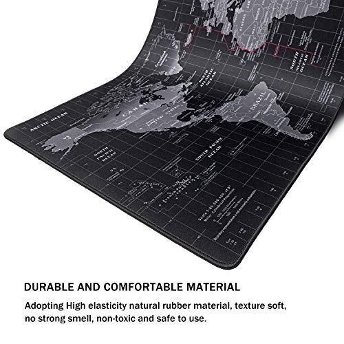 JIALONG Alfombrilla Raton Multifuncional Grande Gaming Mouse Pad XXL 900x400mm, Lavable, Antideslizante Diseñada para Gamers, Trabajo de Oficina - Negro Mapa Mundi