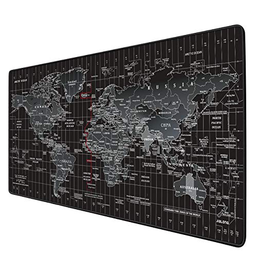 JIALONG Alfombrilla Raton Multifuncional Grande Gaming Mouse Pad XXL 900x400mm, Lavable, Antideslizante Diseñada para Gamers, Trabajo de Oficina - Negro Mapa Mundi