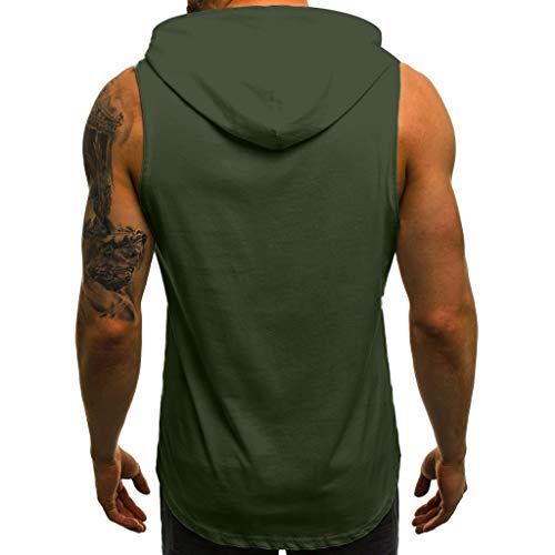 JiaMeng Camisetas Elástica de Fitness sin Mangas Tank Top Gym para Hombre Fitness Muscle Estampado sin Mangas con Capucha Culturismo Bolsillos de Secado Ajustado