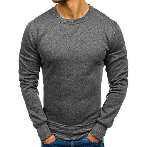 JiaMeng Suéter de Hombre Invierno Manga Larga Suéter Casual Jersey de Punto Caliente Camiseta Blusa básica de Manga Larga con Cuello Redondo (Gris Oscuro, M)