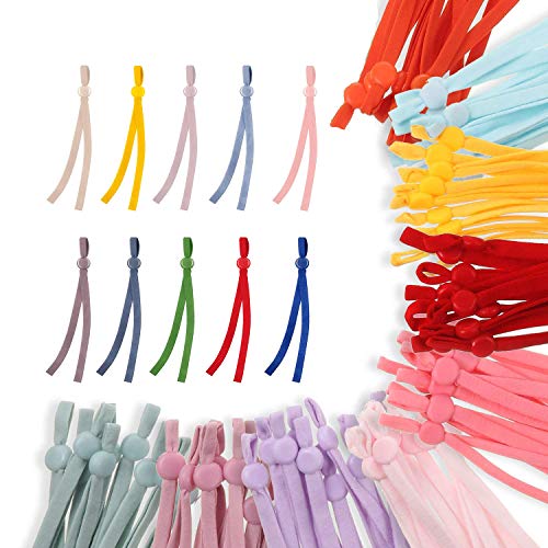 Jieddey Bandas Elásticas de Costura,100 PCS Banda Elástica con Cerraduras de Cordón de 5mm Antideslizantes Ajustables Plana Cintas para Costura Manualidades DIY Goma con Hebilla 10 Colores