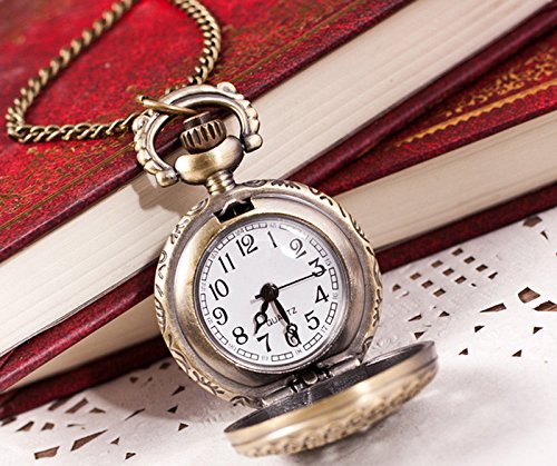 jieGorge Reloj para Mujer, Collar de Cadena con Colgante de Reloj de Bolsillo de Bronce Retro Vintage de Moda Caliente, Joyas y Relojes (como se Muestra)