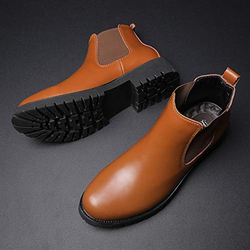 JIEIIFAFH Chelsea Botas for Hombres Vegetariana Tobillo Zapatos Tire del Cuero Genuino del Estilo Bandas elásticas Fuerte del Dedo del pie Antideslizante Suela Ronda (Color : Brown, Size : 44 EU)