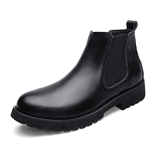 JIEIIFAFH Chelsea Botas for Hombres Vegetariana Tobillo Zapatos Tire del Cuero Genuino del Estilo Bandas elásticas Fuerte del Dedo del pie Antideslizante Suela Ronda (Color : Brown, Size : 44 EU)