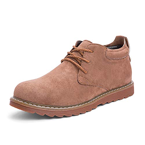 JIEIIFAFH Combate en Ante Up Motocicleta Botas de Trabajo de Encaje for los Hombres-Top Zapatos de Moda Casual Vegano Antideslizante Plana Vegetariana (Color : Brown, Size : 43 EU)