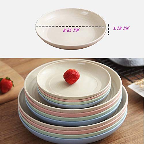 JILIGUALA Platos de paja de trigo ligeros degradables, platos de comida irrompibles, no tóxicos, aptos para lavavajillas y microondas, sin BPA y adultos y niños pequeños, 22,5 cm, 4 unidades