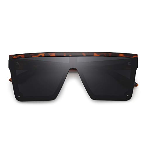 JIM HALO Gafas de Sol con Protección Superior Plana Gafas Cuadradas sin Montura de Espejo Para Mujeres y Hombres (Montura de Tortuga/Lente Gris) JIM HALO Gafas de Sol con Protección Superior Plana Gafas Cuadradas sin Montura de Espejo Para Mujeres y Hombres (Montura de Tortuga/Lente Gris)