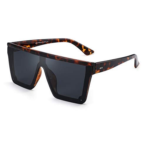 JIM HALO Gafas de Sol con Protección Superior Plana Gafas Cuadradas sin Montura de Espejo Para Mujeres y Hombres (Montura de Tortuga/Lente Gris) JIM HALO Gafas de Sol con Protección Superior Plana Gafas Cuadradas sin Montura de Espejo Para Mujeres y Hombres (Montura de Tortuga/Lente Gris)