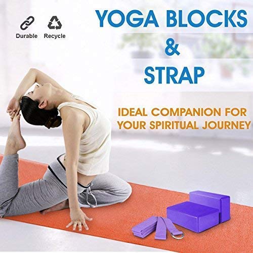 JIM'S STORE Bloque de Espuma+Correa,Bloque de Yoga Ejercico EVA de Alta Densidad para Mejorar Fuerza y Flexibilidad Yoga Pilates Amantes(Morado)