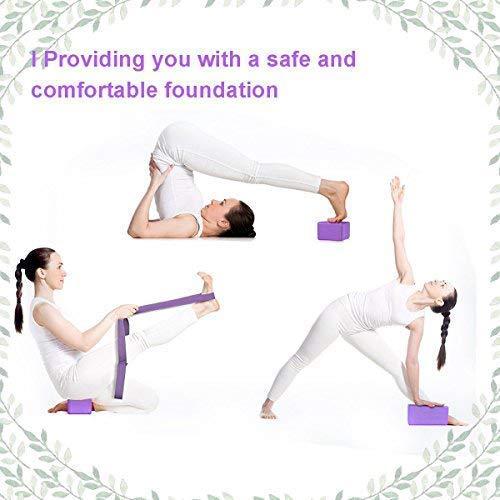 JIM'S STORE Bloque de Espuma+Correa,Bloque de Yoga Ejercico EVA de Alta Densidad para Mejorar Fuerza y Flexibilidad Yoga Pilates Amantes(Morado)