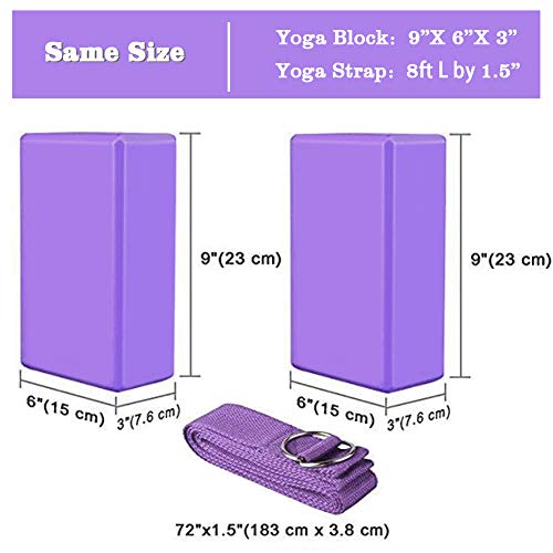 JIM'S STORE Bloque de Espuma+Correa,Bloque de Yoga Ejercico EVA de Alta Densidad para Mejorar Fuerza y Flexibilidad Yoga Pilates Amantes(Morado)