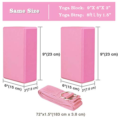 JIM'S STORE Bloque de Espuma+Correa,Bloque de Yoga Ejercico EVA de Alta Densidad para Mejorar Fuerza y Flexibilidad Yoga Pilates Amantes(Rosa)