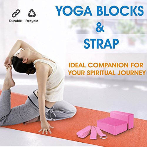 JIM'S STORE Bloque de Espuma+Correa,Bloque de Yoga Ejercico EVA de Alta Densidad para Mejorar Fuerza y Flexibilidad Yoga Pilates Amantes(Rosa)