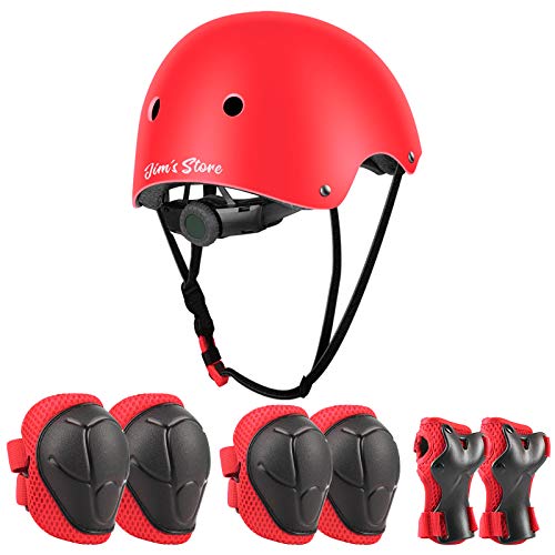 JIM'S STORE Casco y Protecciones Ajustable Infantiles Rodilleras Coderas，Set di Casco 7 Piezas para Scooter Ciclismo Rodillo Patinaje