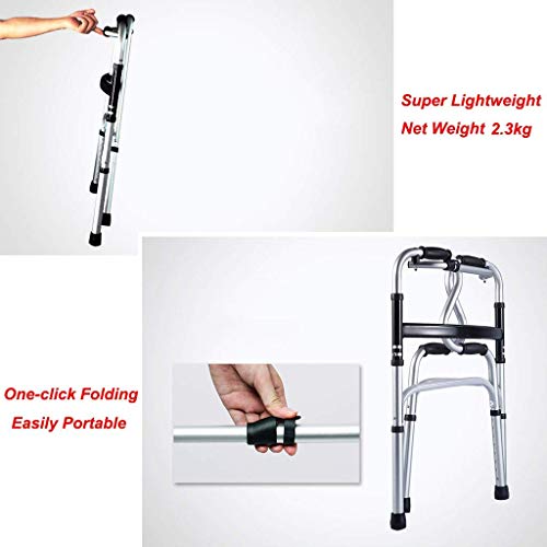 JIN Caminar Ayuda Médica Instrumentos Walker Ligero Plegable con Asiento Ajustable Compacto de Viaje Ayuda de Ancianos Y Discapacitados Marco Caminar Andador para Adultos Obesos