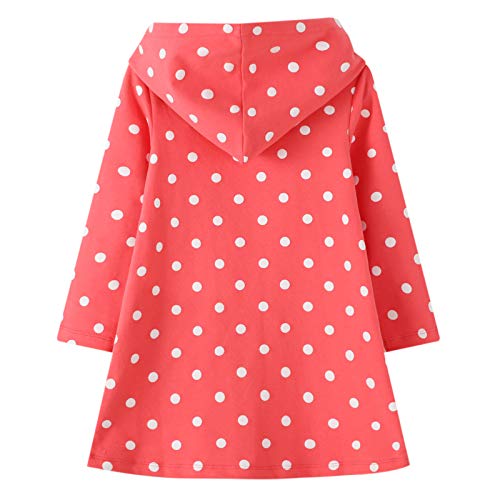 JinBei Vestidos con Capucha Niñas Largo Túnica Pullover Tops Manga Larga Algodón Suéter Casual Lunares Flores Rojo Otoño Sudadera con Capucha 2 3 4 5 6 7 años