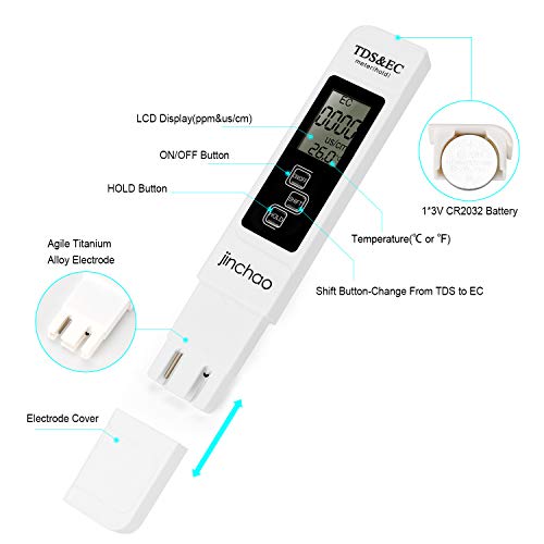 JINCHAO Calidad del Agua Medidor de Prueba, Medidor PH TDS Temperatura EC 4 en 1 Digital, para Agua Potable, hidroponía, jardinería, acuarios, Piscinas y spas JINCHAO Calidad del Agua Medidor de Prueba, Medidor PH TDS Temperatura EC 4 en 1 Digital, para Agua Potable, hidroponía, jardinería, acuarios, Piscinas y spas