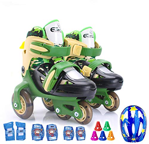 JINLO Rollerblade Ajustable Iluminación Patines en Línea para Niños y Adolescentes con luzHasta LED Ruedas y Freno de Repuest Consta de Protección Patinaje Infantil Patines Agresivos Green-XS