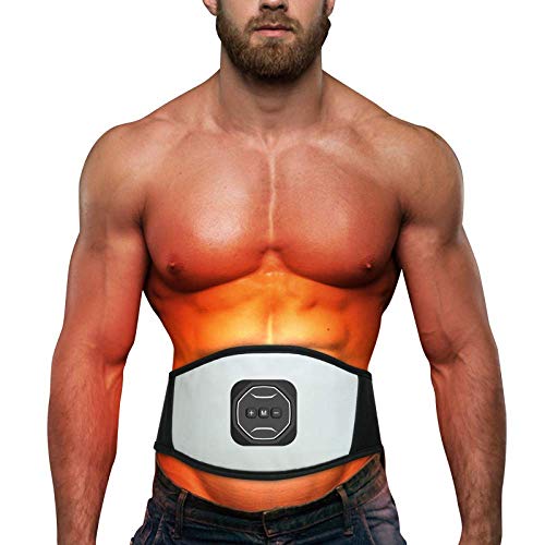 JINQI Entrenadores De Vibración Estimulador De Abdomen De Cuero USB Cinturón De Tonificación Muscular con 6 Programas Masajeador Corporal para Estómago Muscular Abdominal Sin Almohadillas De Repuesto