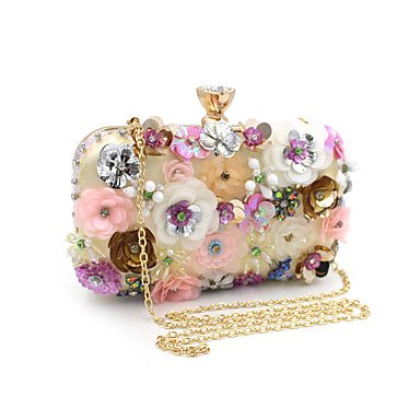 JIWEIER Hermoso Bolsos de Tarde Mujer Perla de Imitación/Cristal/Cristal/Flor Poliéster Bolso de Noche Bolsos de Noche de Cristal de Diamantes de imitación Estampado Floral Arco Iris/Bolsos de