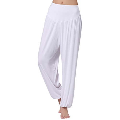 JLTPH Mujer Pantalones de Yoga Anchos Sólido Color Largos Baggy Pantalones Elásticos Fitness Algodón Modal Harem Danza Deportivo Pantalón Polainas