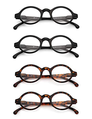 JM Conjunto de 4 Redondas Gafas de Lectura Con Bisagras de Resorte Lectores Hombre Mujer Anteojos Para Leer +2.0 Negro&Carey